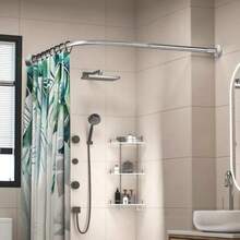 Barra de Baño para Cortina, Barra de Cortina de Ducha Extensible de 60-95 cm en Forma de L de Acero Inoxidable, Tubo para Cortina de Baño de Esquina, Plateada(Plateado) - Multicolor - Ver 3
