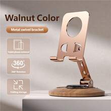 720 Degree Rotatable Foldable Wooden Base With Metal Stand, Compatible With Smartphones And Tablets