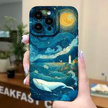 2026 nueva funda de teléfono esmerilada, funda de teléfono con estampado de ballena y castillo de noche estrellada para  17 15 Pro Max  17 14 Pro  17 13  Galaxy S23 S22 S21 funda de protección para teléfono funda de pareja regalo para novio novia regalo de vacaciones - Blanco antiguo - Ver 5