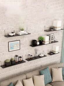 1 件装免钻孔多功能壁挂式置物架，实木材质，免钻孔悬浮式置物架，适用于卧室、宿舍、书桌、收纳整理 - 黑色 - 查看 4