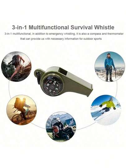5pcs/3pcs/1pc Outdoor Sports Emergency Whistle, 3-In-1 Emergency Whistle, Multi-Functional Survival Whistle With Compass And Thermometer, Loud Floating Whistle With Lanyard, Suitable For Boating, Swimming, Kayaking, Water Survival, Hiking, Camping, Outdoor Adventure