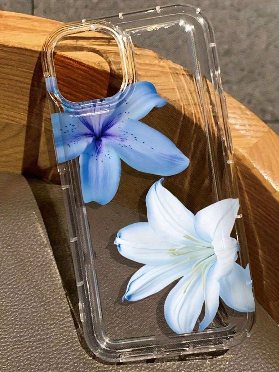 Flower Summer Floral Blue Lily Transparent Phone Case, Compatible With Apple 17 Pro Max/16 Pro Max/17 Pro/16/11/12/13/14/15/15 Pro/15 Plus/15 Pro Max, Waterproof, Shockproof, Anti-Fall, Anti-Scratch - Multicolor - View 1