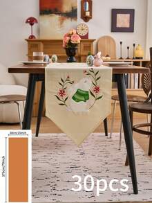 1pc Cute Easter Bunny Embroidered Table Runner, Solid Color Arrow Design Rectangular Table Runner For Kitchen, Living Room, Dining Table, Office Desk, Coffee Table Decor, Suitable For Easter Holiday, Family Party, Dinner - Beige - View 10
