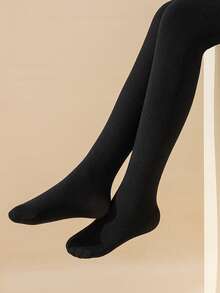 1 件女童/儿童/幼儿纯色无脚紧身裤/打底裤，黑色，表面光滑，柔软，亲肤，适合日常穿着，公主/可爱风格，适合春季、冬季、日常服装，优雅，紧身衣，时尚百搭，户外紧身裤，返校季，学生 - 黑色 - 查看 3