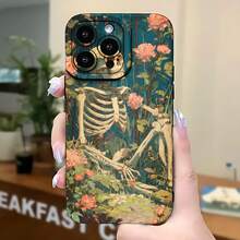 2026 nueva funda de teléfono esmerilada, funda de teléfono con patrón de esqueleto y flores para  17 15 Pro Max  17 14 Pro  17 13  Galaxy S23 S22 S21 funda de teléfono funda de pareja regalo para novio novia regalo de vacaciones - Azul Klein - Ver 5