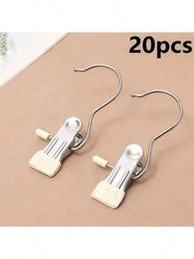 20pcs Stainless Steel Pants Hangers With Clips, Non-Slip Trouser Clips, For Wardrobe Organization, Multi-Functional Household Drying Hooks