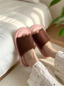 XIXITIAO 1 Pair Retro Color Block Striped Slippers, Soft Sole Comfortable Indoor Couple Slippers, Suitable For Autumn/Winter Home Wear - Coffee Powder - View 6
