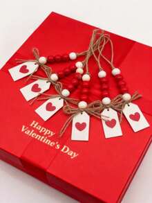 1/6件装木质心形红白串珠流苏花环，经典情人节家居墙饰，婚礼及情人节流苏串珠心形木珠装饰，室内及婚礼房间摆件，乡村风格装饰木珠婚礼及情人节装饰，情侣礼物，串珠吊坠配饰，爱情主题家居悬挂装饰，节日装饰 - 彩色 - 查看 2