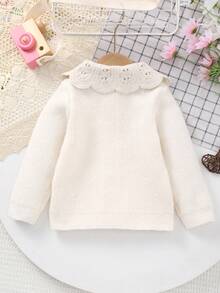 Áo len cardigan cổ ren trắng thêu đan cho bé gái, thích hợp mặc thường ngày hoặc đi chơi - trắng - Xem 7