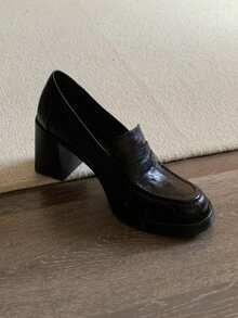 8cm Platform Chunky Heel Loafers | Retro Soft Leather High Heel Shoes, British Style Slip-On Leather Shoes