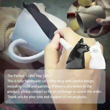 Juego de tazas de café con diseño de gato beso, juego de tazas de cerámica para novia y novio, regalo a juego para cumpleaños, aniversario, boda, compromiso, día de San Valentín, novia, esposa (taza de gato) - 1 - Ver 8