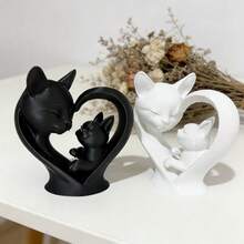 1pc Heart-Shaped Mother & Baby Cat Statue, Cute Cat Sculpture, Ideal Gift For Cat Lovers, Warm & Romantic Home Decor, Collectible For Desk, Shelf, Nightstand, Holiday Gift - Multicolor - View 3