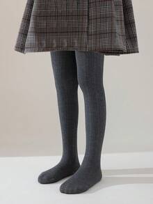 1pc Girls/Toddlers/Kids Vertical Striped Tights, Gray, Dark Gray, Solid Color, Footless Pantyhose, Stripe Leggings, School, Princess, Cute Style, Leggings, Spring Footless Pants, Autumn/All Season Dance Tights, Suitable For Daily Jumpsuits, Fashion, Versatile, Dance Pants, Outdoor Skinny Pants, Back To School Season, Students, New Semester, Suitable For Girls