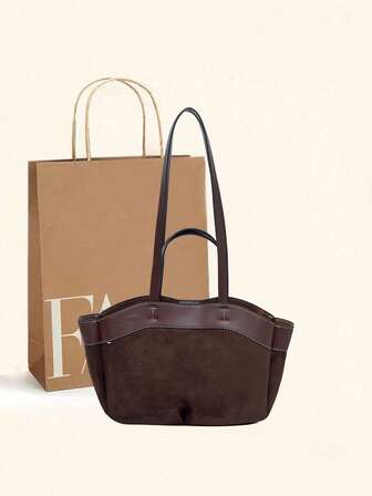 New Fashion Suede Large Capacity Niche Design Retro Minimalist High-End Commuter Shoulder Bag, European And American Minimalist Luxury Pleated Tote Bag Set, Suitable For Daily Commute, Shopping, Vacation, University, Tote Bag