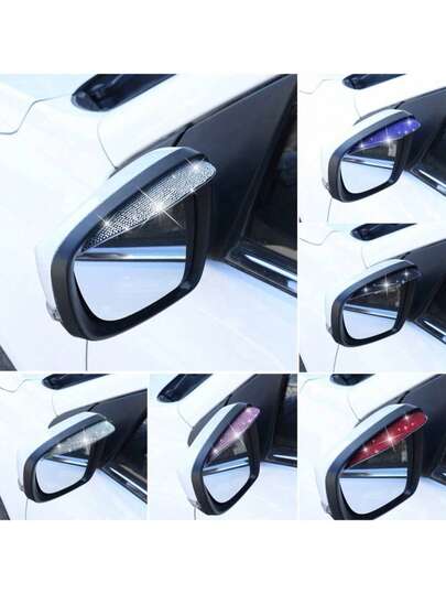 2 Stück/Set bunte glänzende Auto Rückspiegel Regenschutz, einfach klebend, glamouröses Innenausstattungs-Accessoire, einzigartiger Blickfang für das Auto, lebendiger ABS-Strass, hohe Helligkeit - transparente wasserdichte Fenster-Dekorations-Accessoires passend für alle Modelle