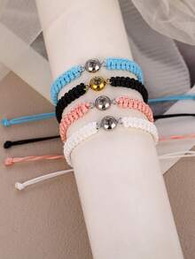 Dainty Personalized Photo Projection Macrame Bracelet - Stainless Steel Component Stackable Aesthetic, Couple/BFF Matching Gift For Valentine's Day/Anniversary/Birthday - Multicolor - View 3