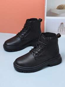 2026 New Stylish Lace-Up Boots, Women's British Style Black Thick-Soled Ankle Boots, Simple Versatile Commuting Skinny Boots, Comfortable Non-Slip Work Boots - Black - View 4