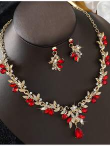 3件套镂空水滴设计，时尚水晶项链套装，适合新娘和女士佩戴，性感首饰套装，适合婚礼、晚宴和送礼。 - 銀色80802801 - 查看 19