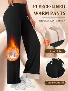 1件装保暖直筒裤 - 女士保暖裤，加厚纯色九分裤，休闲日常穿着，涤纶面料，适合寒冷冬季，简约风格女裤，针织结构，不易变形，瑜伽健身阔腿裤，显瘦提臀，舒适休闲高腰弹力打底裤