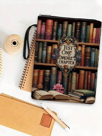 1 pieza Funda de libro con cremallera, Cubierta de libro de bolsillo, Chaqueta de libro de bolsillo, Cubierta de libro, Protector de libro, Bolsa de libro, Bolsa de funda de libro impresa con bolsillo frontal, Bolsa de almacenamiento de libros multifuncional lavable, Adecuada para estudiantes, maestros, amantes de los libros