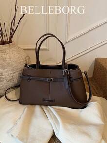 Contrast Color Minimalist Large Capacity Versatile Commuter Handbag For Women - Coffee - View 2