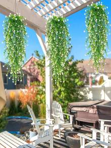 1/2/4件装人造悬挂花卉装饰，仿真悬挂桉树藤蔓，抗紫外线塑料悬挂绿植，适用于家居、花园、露台、婚礼、房间墙面装饰 - 白色 - 查看 5