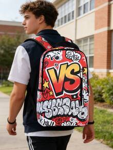 1pc Cartoon Print Backpack, Suitable For School, Laptop, Notebook, Teens, Travel, Sports, Work - Stylish Large Capacity Bag - Brown - View 9