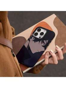 Perfil masculino de anime La funda de teléfono desmontable 2 en 1 para iPhone 16/15/14/13/12/11 Pro Max Plus presenta una carcasa dura mate con patrones únicos y es una excelente opción para regalos de novio/novia. - Blanco - Ver 1