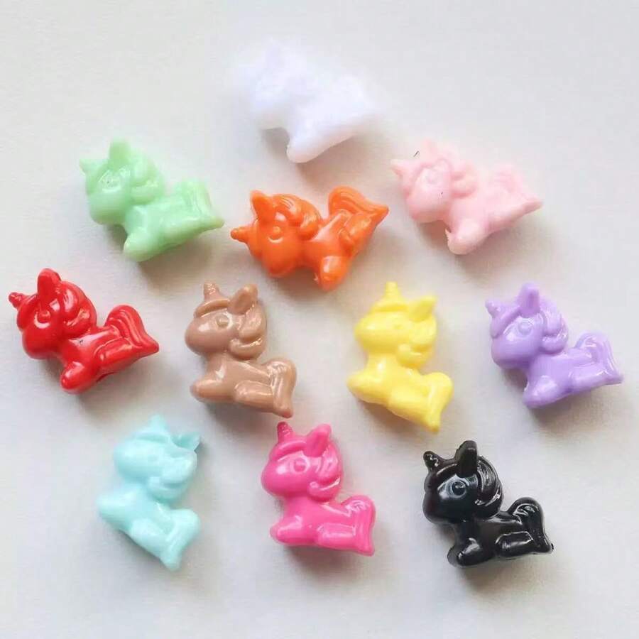 30pcs Acrylic Cartoon Cute Unicorn Straight Hole Beads - Pony Loose Beads For Phone Chain, Necklace, Bracelet DIY Jewelry Making Supplies - Color Mixing - View 1