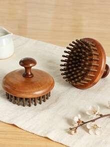 1pc Sandalwood Material Round Head Massage Comb, 79 Teeth, Static-Free, Suitable For Straight Hair, Unisex - Multicolor - View 9