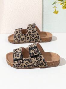 新款儿童防滑耐穿软底时尚豹纹勃肯鞋风格街头沙滩凉鞋 - 卡其色 - 查看 4