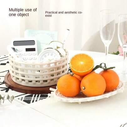 Applicable For Festival Countertop Fruit Vegetables Basket Bowl Storage High-Grade Imitation Rattan Creative Fruit Plate Storage Rack Chinese Living Room Coffee Table Dried Fruit Snacks Snack Plate