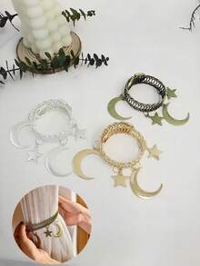 1pc Spring Metal Curtain Rod, Elegant Moon & Star Design - Iron Decor Modern Drapery, Easy To Install, Sturdy Window Decoration, Suitable For Living Room And Bedroom - Modern Home Decor, Star Moon Metal Curtain Clip, Suitable For Decoration In Living Room, Bedroom And Office, Ramadan Decor - Multicolor - View 4