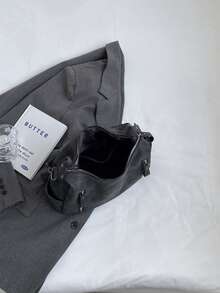 新款休闲哑光质感大容量时尚百搭单肩包，高端沙滩手提包，独特低调通勤拉链双肩带斜挎包 - 黑色 - 查看 4