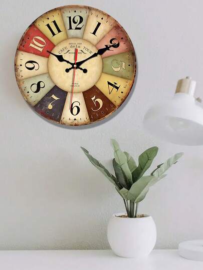 10/12 Inch Vintage Wooden Round Wall Clock, Silent Non-Ticking Battery Operated, Suitable For Home, Kitchen, Living Room, Office, Bathroom, Bedroom, Christmas & Birthday Gift (Battery Not Included)