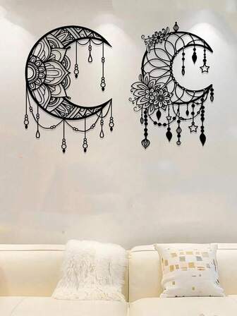 1 pieza Decoración de pared Mandala de luna minimalista - Réplica de arte de pared de metal, adecuada para decoración del hogar, estilo bohemio de moda, adecuada para celebraciones, bodas y regalos creativos, se puede usar para decoración de habitaciones, decoración de dormitorios, decoración de paredes, regalos de Navidad, etc.