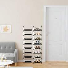 单排鞋架，金属管和无纺布材质，需自行组装，节省空间，防尘，适用于家庭/办公室 - 彩色 - 查看 6