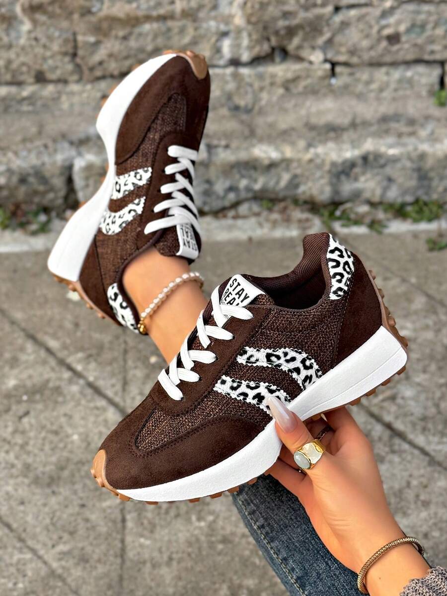 Retro Thick Sole Sneakers, Thickened Upper, Suitable For Running, Women - Rust Brown - View 1