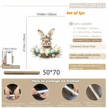 1PC Canvas Wall Art_Nursery Decor Printed Rabbit Burrow Motif, Watercolour Easter Art, Rabbits With Flowers, Spring Blossoms, Farm Animals, Easter Egg Design, Rabbit Garland - Framed Nursery Wall Art Perfectly Suited For Children's Room Decor, Playroom Decor Children's Room Decor Nursery Decor Daycare Decor Girls' Bedroom Girls' Room Decor Children's Room Decor Boys' Bedroom Boys' Room Decor Girls' Bedroom Decor