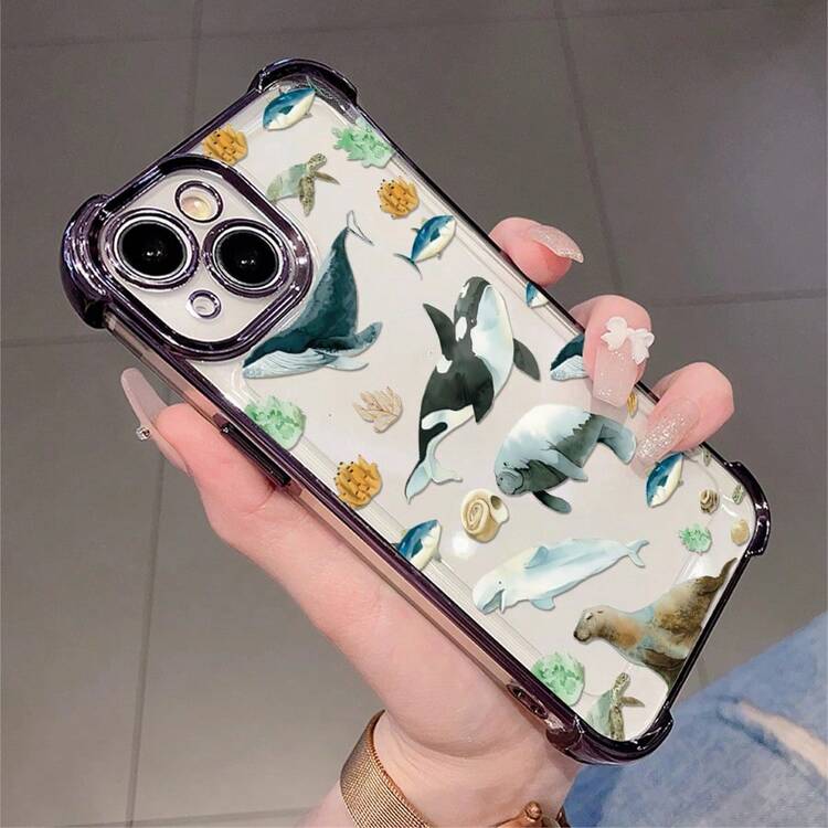 1pcs Ocean Animals Whale Seal Dolphin Sea Life Phone Case Compatible with Apple Phone17ProMax 16 15 14Plus 11 12 13 ProMax Antidrop Phone Case Camera Protection Phone Case Cartoon Style Popular Cute Funny You Can Give It To Yourself Can Be Given To Friends - Morado - Añade 3