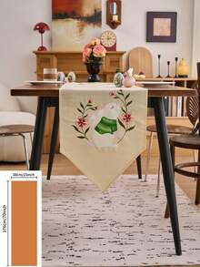 1pc Cute Easter Bunny Embroidered Table Runner, Solid Color Arrow Design Rectangular Table Runner For Kitchen, Living Room, Dining Table, Office Desk, Coffee Table Decor, Suitable For Easter Holiday, Family Party, Dinner - Beige - View 8