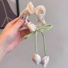1-Piece Set/New Sweet And Versatile Tulip Flower Large Intestine Headband With High-End Temperament, Headband Tied High Ponytail Hair Accessory - 米色 - 查看 1