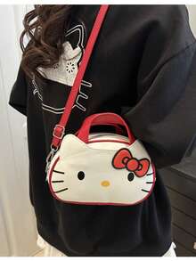 Bolsa Mini Sanrio Hello Kitty Primavera/Verão 2025 - Design de Desenho Animado Fofo, Couro Lacado Brilhante, Moda e Estiloso, Adequado para Adolescentes e Mulheres Jovens. Multifuncional 2 em 1, Pode Ser Carregada na Mão ou Usada Transversal. - Multicolorido - Visão 4