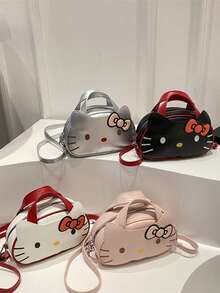 Bolsa Mini Sanrio Hello Kitty Primavera/Verão 2025 - Design de Desenho Animado Fofo, Couro Lacado Brilhante, Moda e Estiloso, Adequado para Adolescentes e Mulheres Jovens. Multifuncional 2 em 1, Pode Ser Carregada na Mão ou Usada Transversal. - Multicolorido - Visão 2