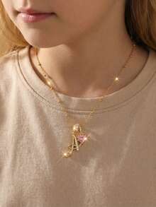 1件优雅奢华Y2K风格粉色心形星球不规则几何字母吊坠不锈钢盒链项链，是送给女友、妈妈、家人、朋友、孩子、女孩的理想礼物，适合周年纪念日、情人节、生日、毕业典礼、舞会、母亲节、圣诞节、返校季等场合。