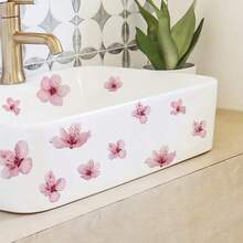 1pc Pink Cherry Blossom Sink Sticker, Bathroom Self-Adhesive Waterproof Fresh Floral Decal To Create A Soft Ambiance For Vanity - Multicolor - View 1