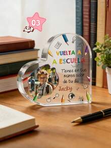 1pc Custom 2D Flat Acrylic Heart Collectible Figurines Back To School - Custom Name + Photo - Gift For Teachers Or, Teacher Day Gift Item, Teacher Appreciation Gift, Back To School - Heart-Shaped Acrylic Plaque With Personalized Name And Photo - Multicolor - View 12