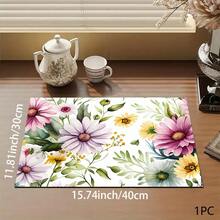 1pc Colorful Floral Print Absorbent Mat/Drying Mat For Coffee Maker, Dishes - Absorbent Polyester Desktop Protective Mat With Rubber Anti-Slip Pad, For Kitchen Counter Decor, Home Bar And Dining Table - Multicolor - View 3