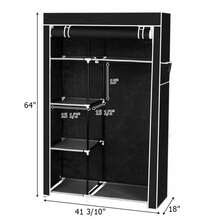 Black 64" Portable Closet Wardrobe With Shelves - Sturdy Clothes Rack Storage Organizer For Home Dorm Bedroom - 預設 - 查看 1