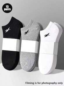 15 Pairs Unisex Solid Color Black/White/Grey Short Socks, Fashion Minimalist Sports Socks, Invisible Socks, Suitable For Daily Wear And Outdoor Activities, All Seasons, Christmas Gift - Multicolor - View 1